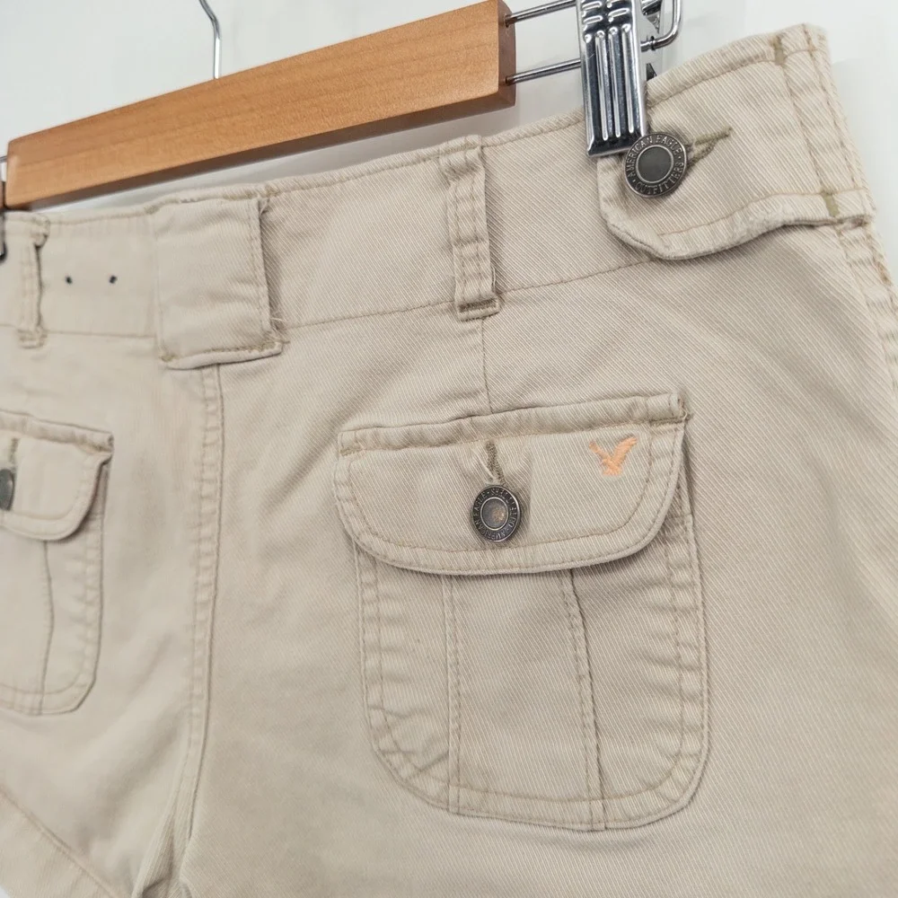 Y2K American Eagle Micro Shorts Womens 2 Tan Khaki Mall Girl Low Rise 2000s